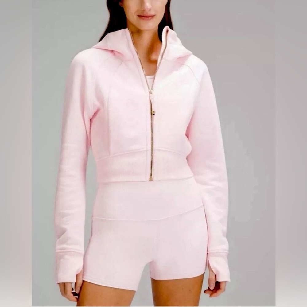 RARE🍓🍦SCUBA Strawberry Milkshake Lululemon cropped full zip size 6 GOLD 🌈🦄 EUC